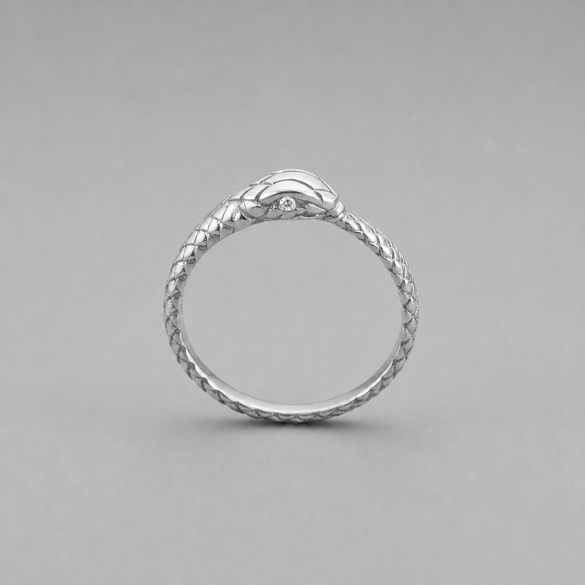 Sterling Silver Ouroboros Snake Diamond Ring Band