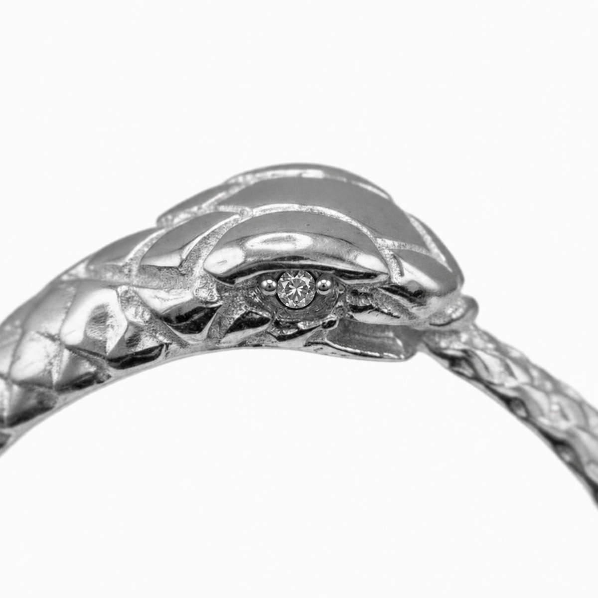 Sterling Silver Ouroboros Snake Diamond Ring Band