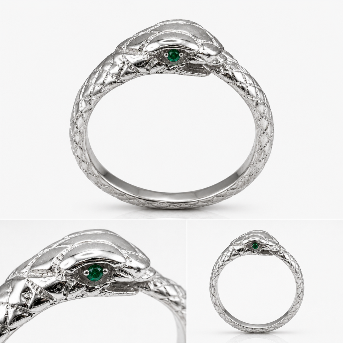 Sterling Silver Ouroboros Snake Emerald Ring