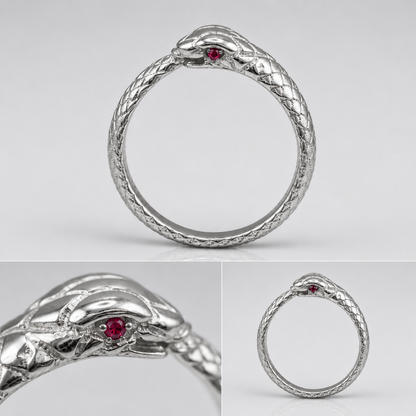 Sterling Silver Ouroboros Snake Ruby Ring