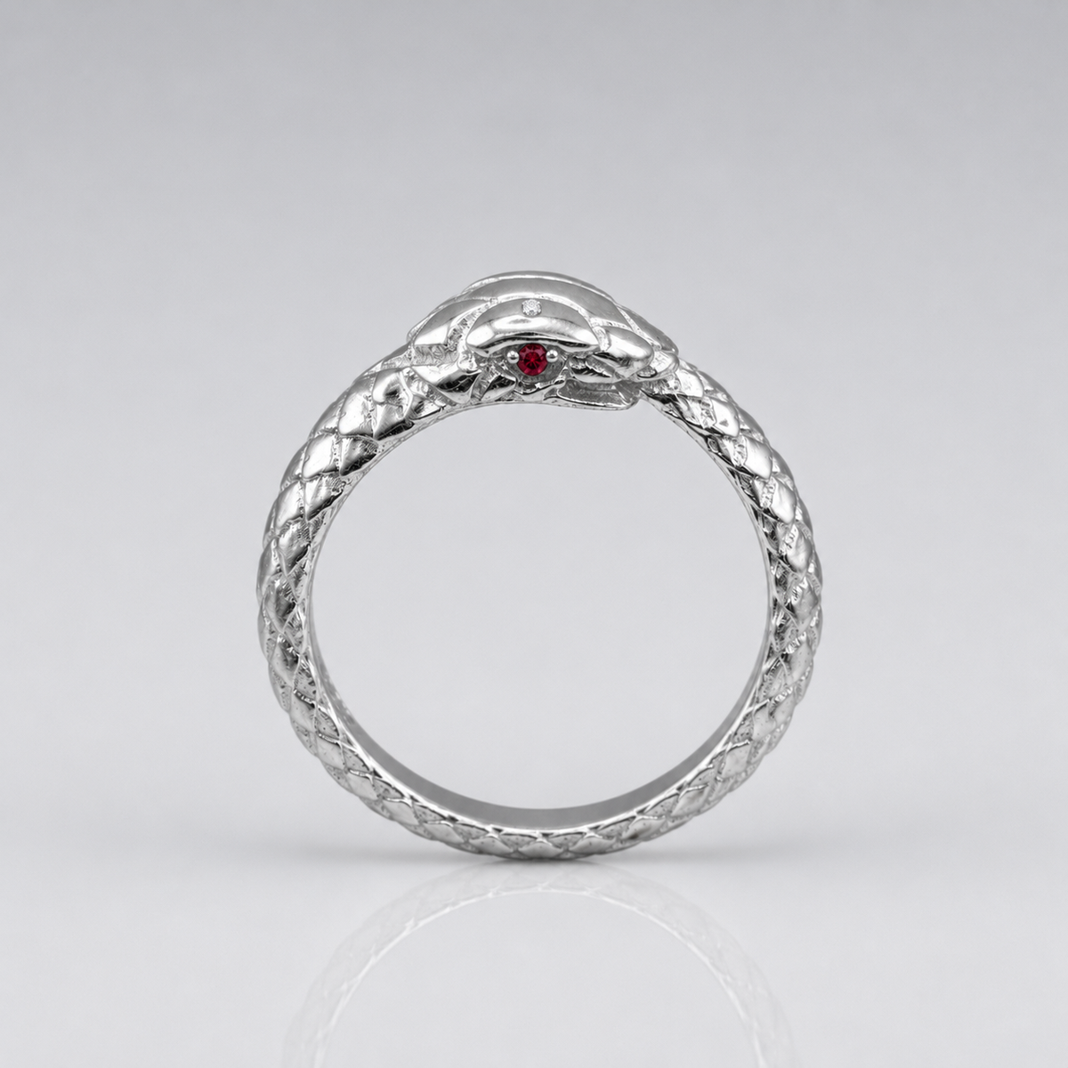 Sterling Silver Ouroboros Snake Ruby Ring
