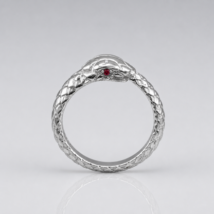 Sterling Silver Ouroboros Snake Ruby Ring