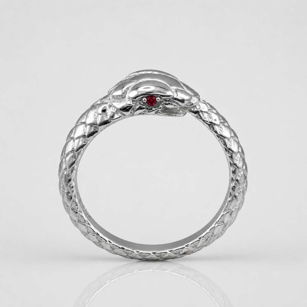Sterling Silver Ouroboros Snake Ruby Ring