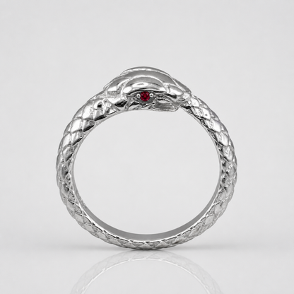 Sterling Silver Ouroboros Snake Ruby Ring