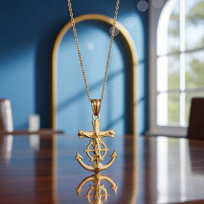 Gold Mariner Anchor Crucifix Cross Pendant Necklace (yellow, white, rose gold, 10k, 14k)