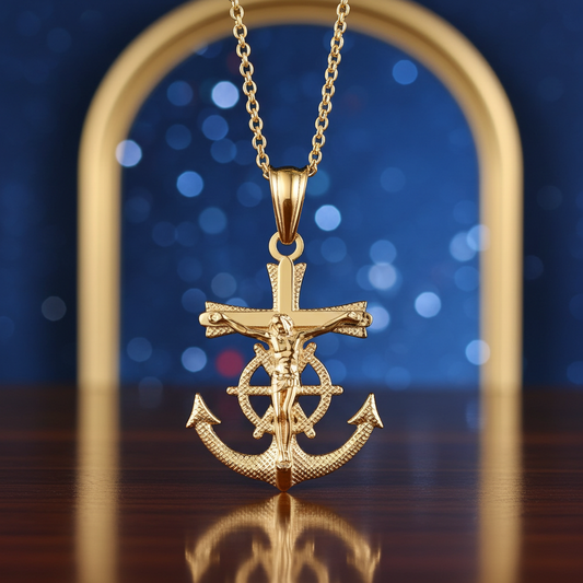 Gold Mariner Anchor Crucifix Cross Pendant Necklace (yellow, white, rose gold, 10k, 14k)