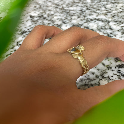 Ladies Yellow Gold Celtic Band Irish Claddagh Ring