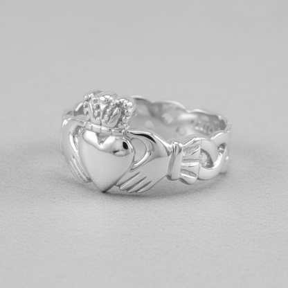 Sterling Silver Claddagh Ring - Ladies Celtic Band Irish Claddagh Ring
