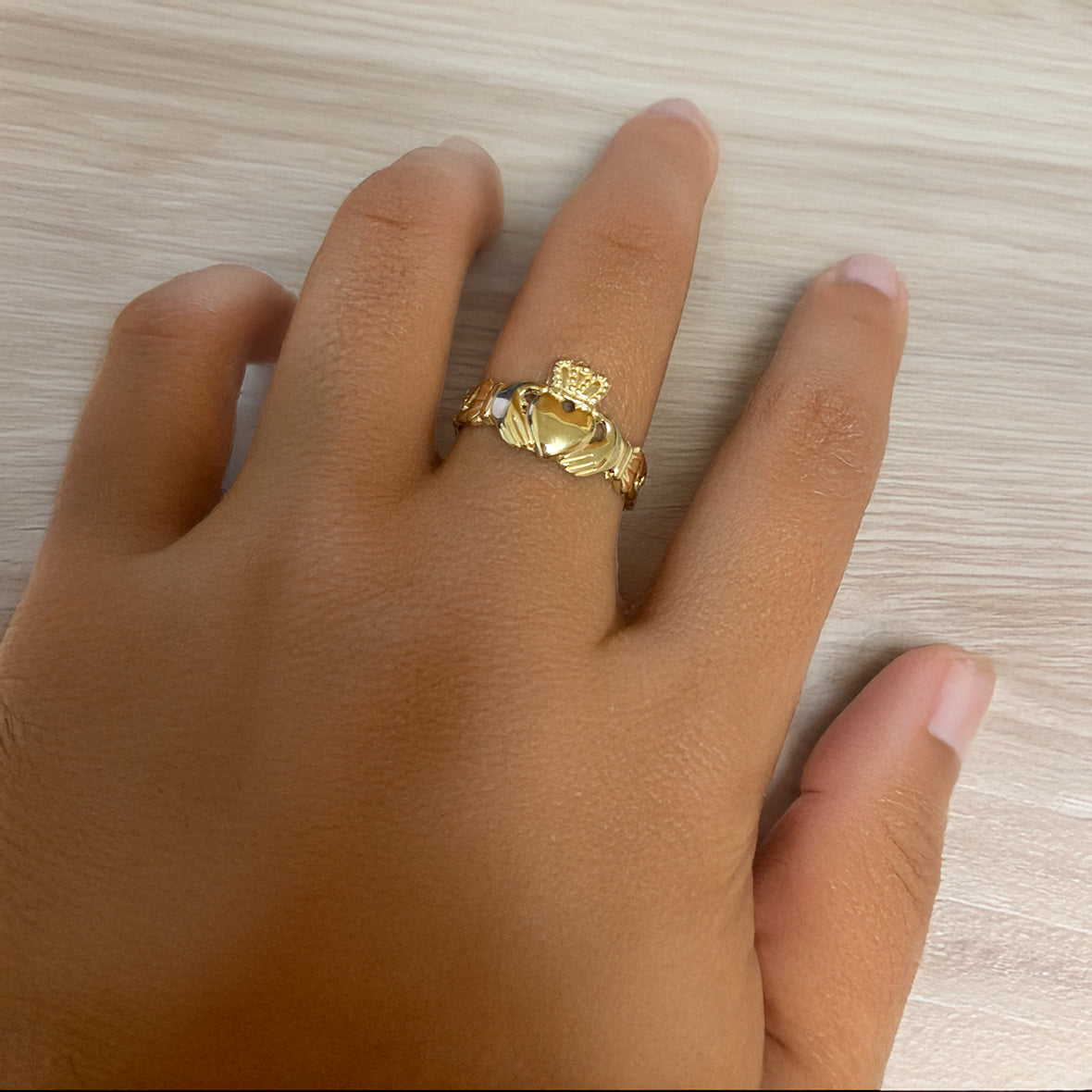 Ladies Yellow Gold Celtic Band Irish Claddagh Ring