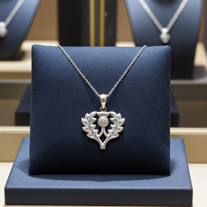 Gold Scottish Thistle Pendant Necklace (yellow, white, rose gold, 10k, 14k)