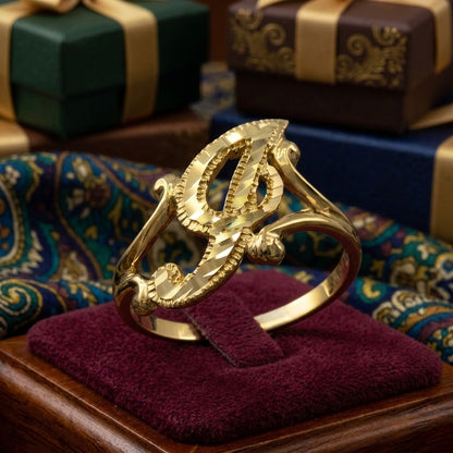 14K Yellow Gold Sparkle-Cut Letter Initial Script Ring