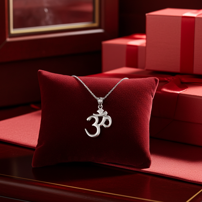 Sterling Silver Om (Aum) Yoga Charm Pendant Necklace