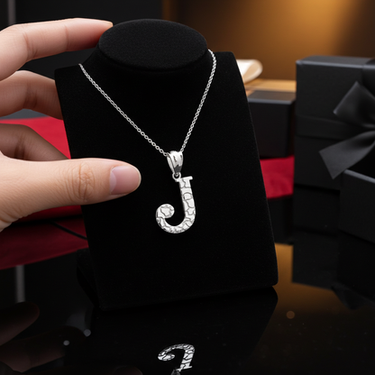 Sterling Silver Nugget Alphabet Initial Pendant Necklace English Letters