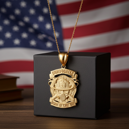 Satin Gold Firefighter Pendant Necklace (14K, 10K, yellow, white, rose gold)