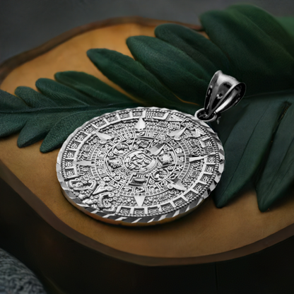 Sterling Silver Aztec Mayan Sun Calendar Necklace