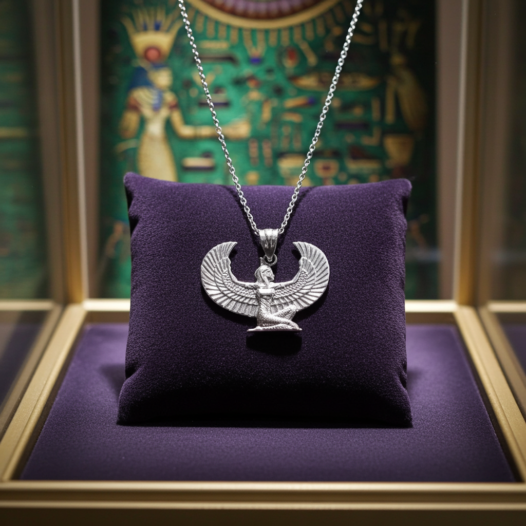 Sterling Silver Egyptian Isis Winged Goddess Pendant Necklace