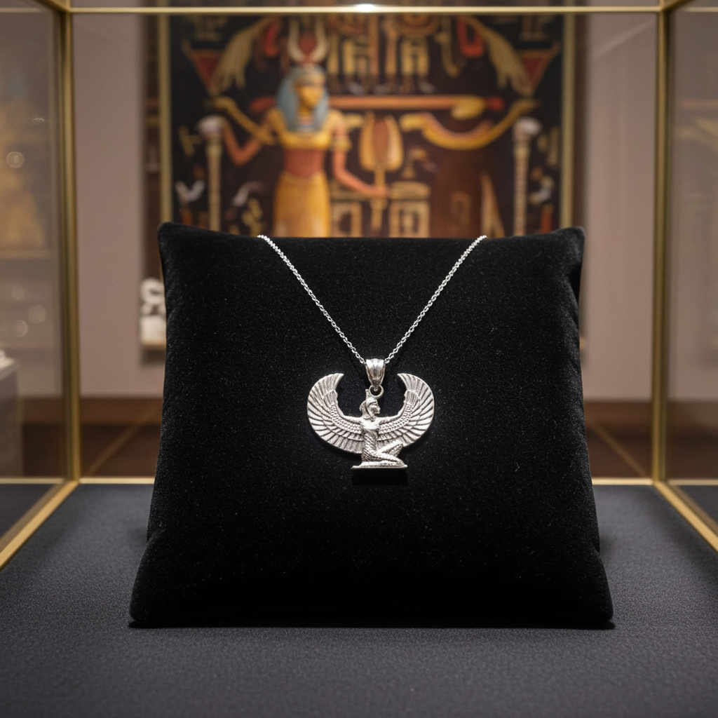 Gold Egyptian Isis Winged Goddess Pendant Necklace (yellow, white, rose gold, 10k, 14k)