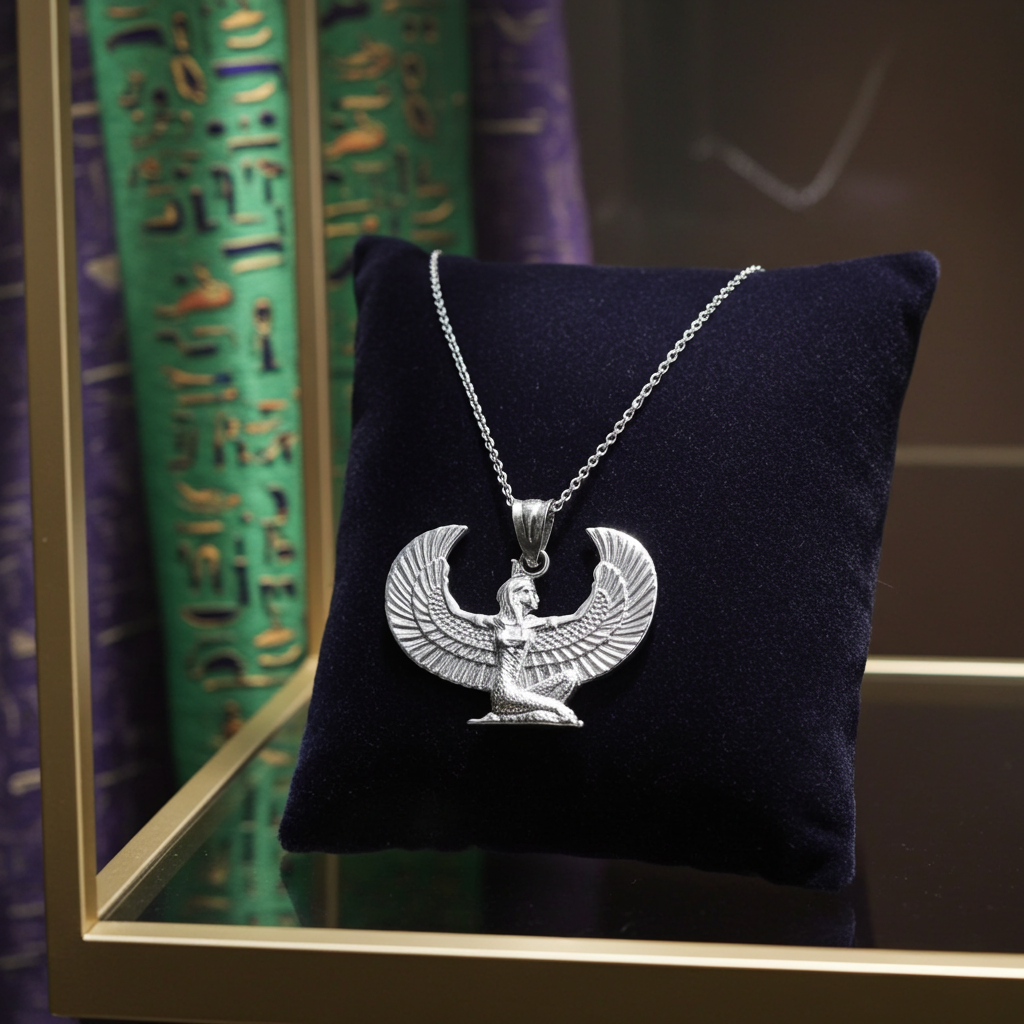 Sterling Silver Egyptian Isis Winged Goddess Pendant Necklace