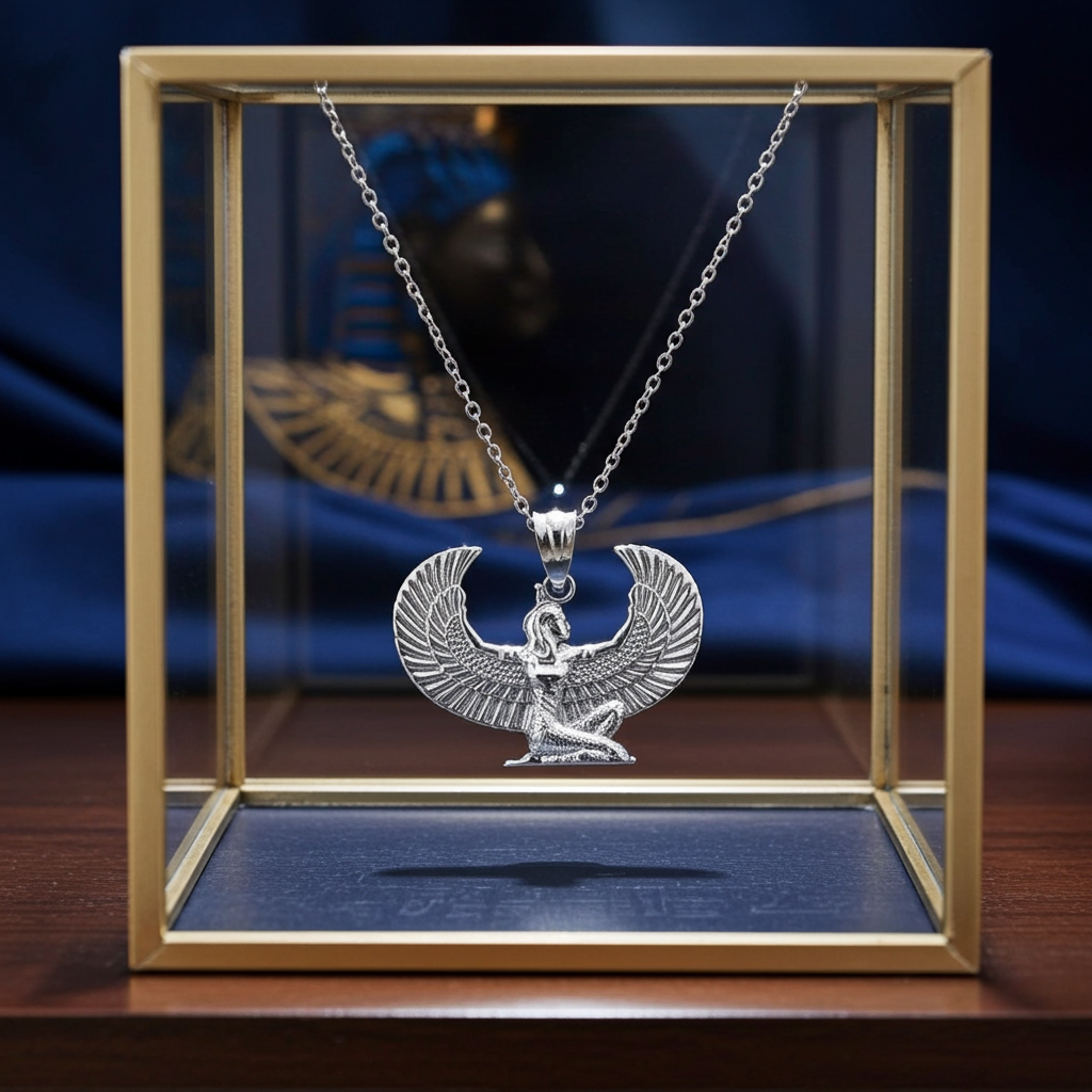 Sterling Silver Egyptian Isis Winged Goddess Pendant Necklace