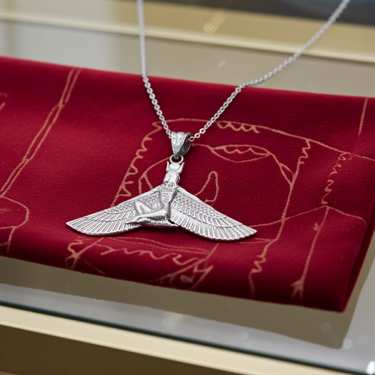 Sterling Silver Egyptian Isis Winged Down Goddess Pendant Necklace