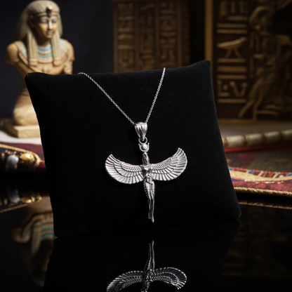 Sterling Silver Egyptian Isis Standing Winged Goddess Pendant Necklace