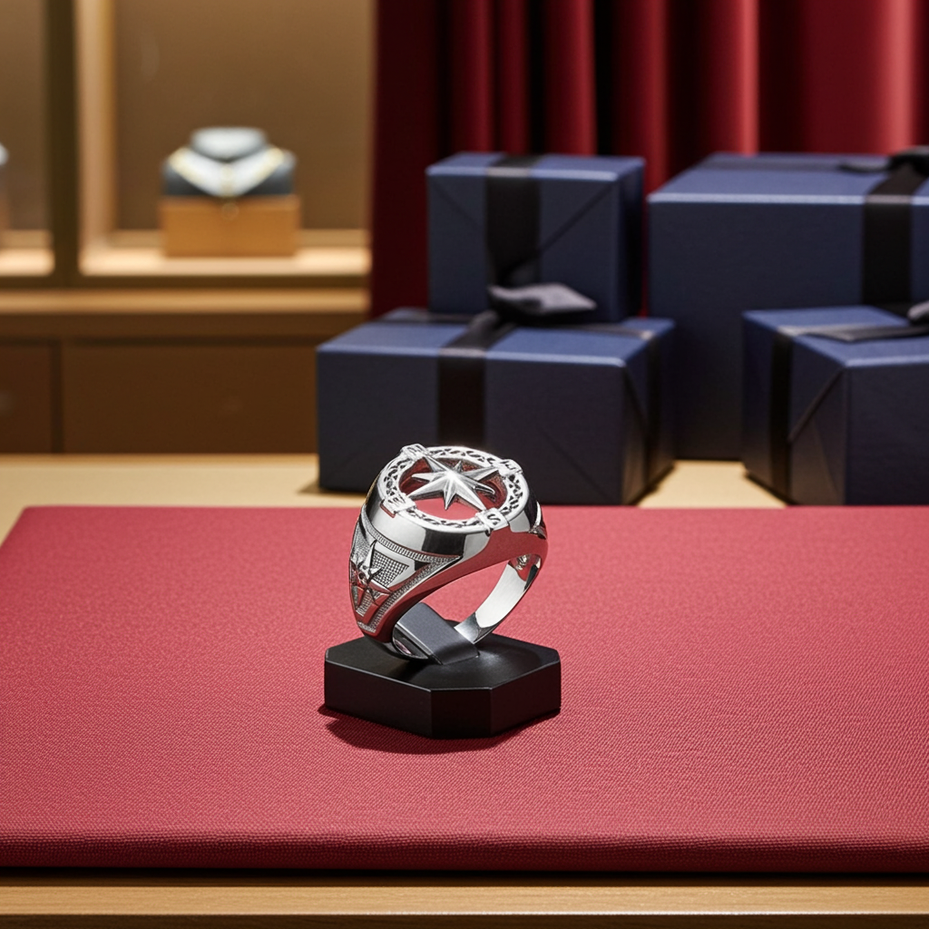 Men's Gold Compass Rose North Star Open Signet Statement Ring (yellow, white, rose, 10k / 14k)