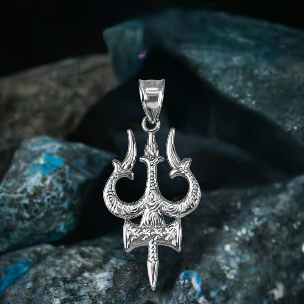 Gold Trident of Lord Shiva Trishula Trisul Pendant Necklace (14k, 10k, yellow, white, rose gold)