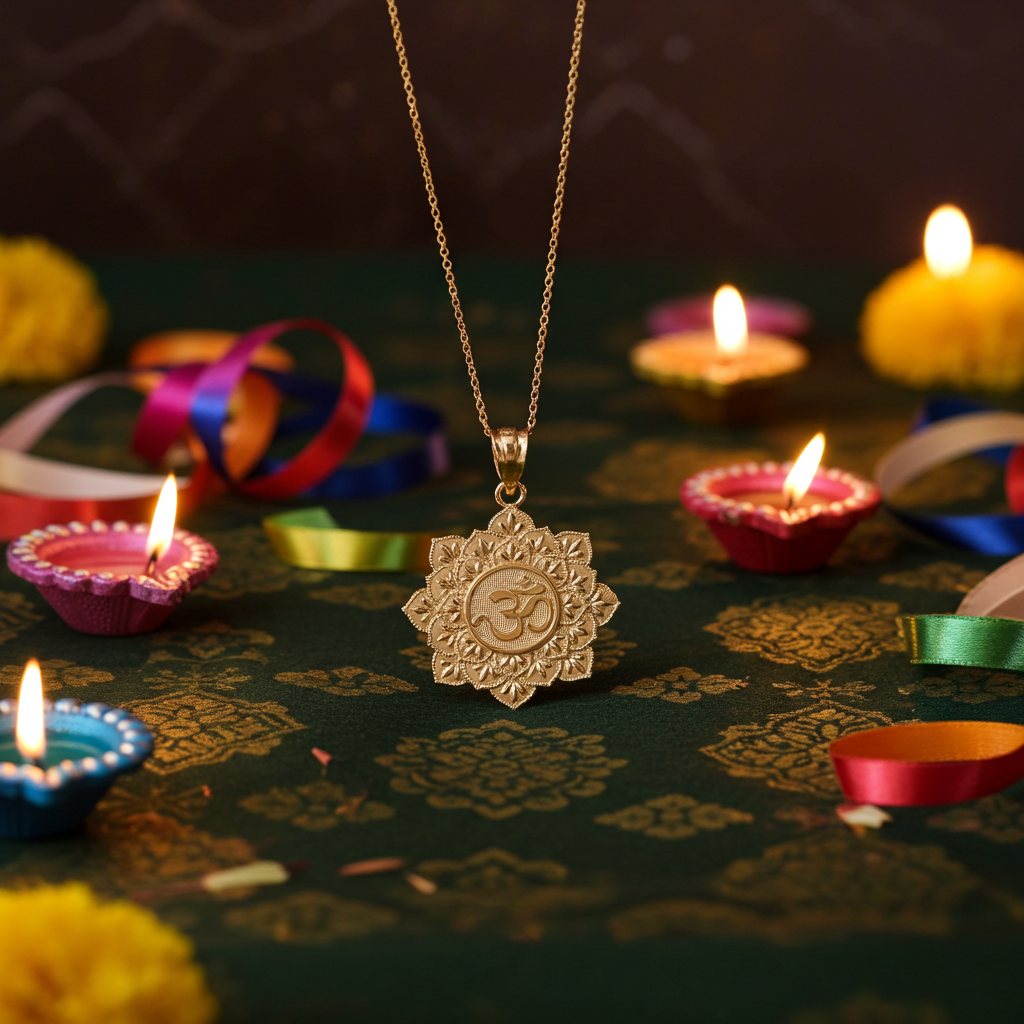 Gold Om Lotus Mandala Pendant Necklace - Yellow, White, Rose Gold - 10k & 14k Karma Blingz