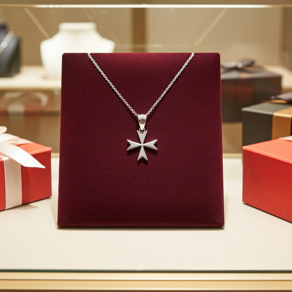 Sterling Silver Maltese Cross Womens Tiny Charm Necklace