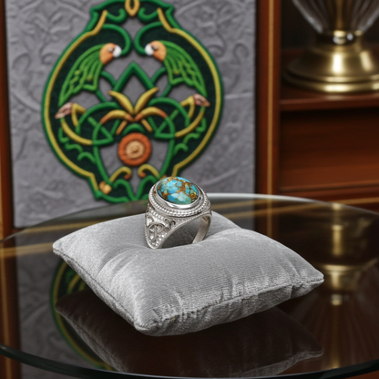 Sterling Silver Celtic Triquetra Blue Copper Turquoise Ring