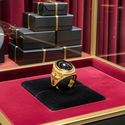 Gold Black Onyx Christian Cross Gemstone Ring
