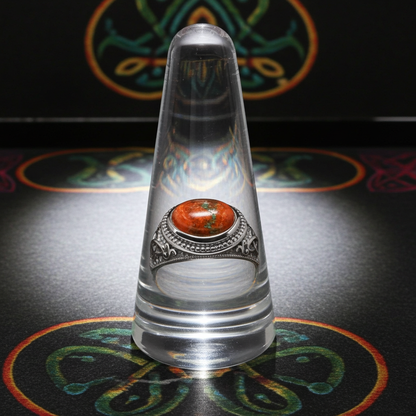 Sterling Silver Celtic Triquetra Orange Copper Turquoise Ring
