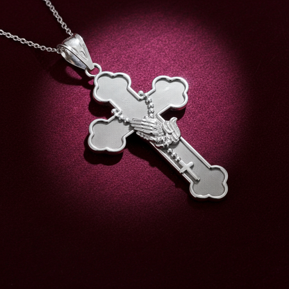 Gold Rosary Cross Prayer Pendant Necklace  (10k, 14k, yellow, white, rose gold, two-tone gold)