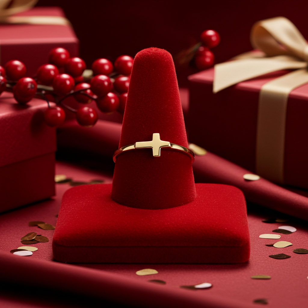 Gold Sideways Cross Minimalist Stacking Ring for Women