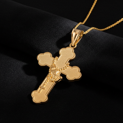 Gold Rosary Cross Prayer Pendant Necklace  (10k, 14k, yellow, white, rose gold, two-tone gold)