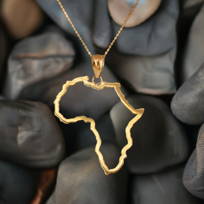 Gold Africa Map Openwork Pendant Necklace (yellow, white, rose gold, 10K, 14K)