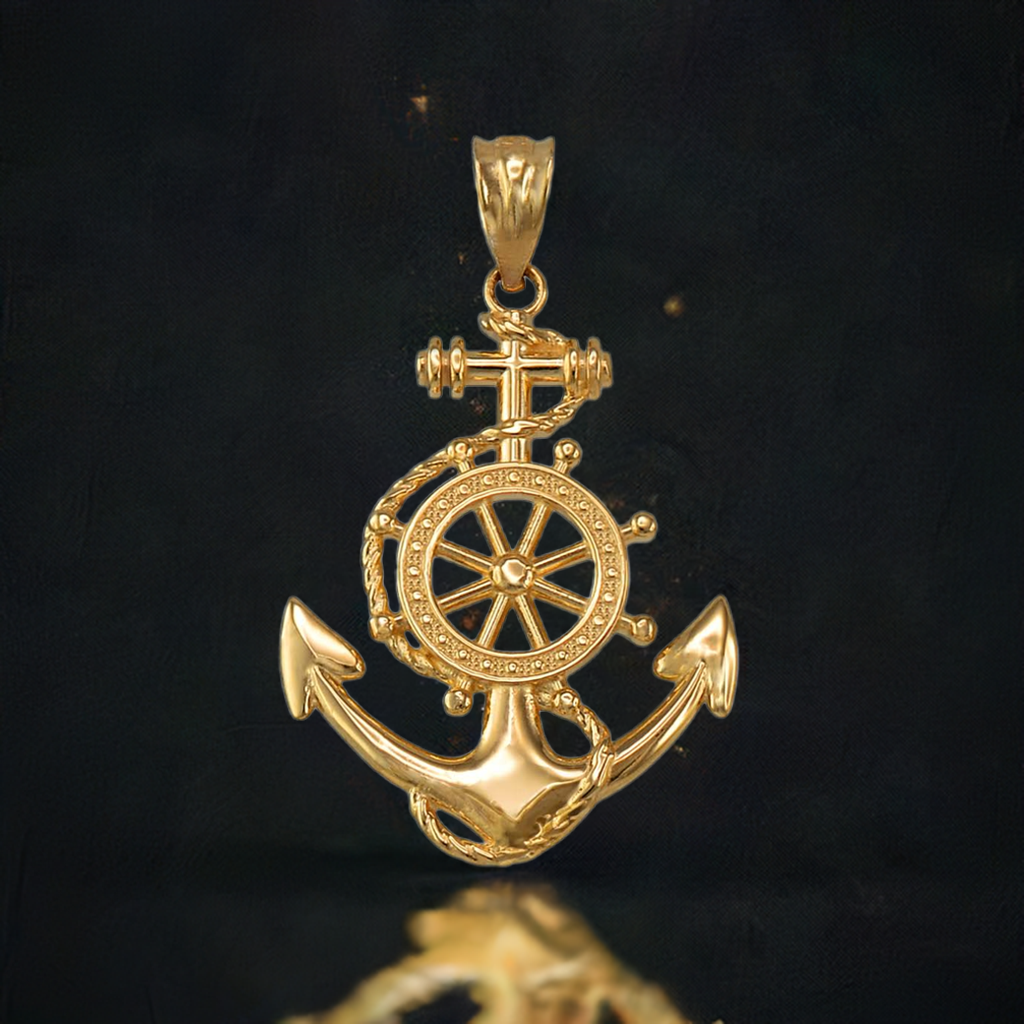 Gold Nautical Marine Anchor Pendant Necklace (yellow, white, rose gold, 10K, 14K)