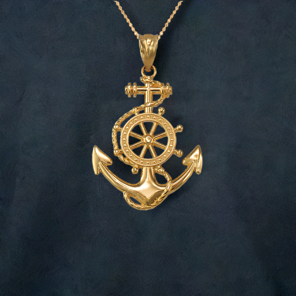 Gold Nautical Marine Anchor Pendant Necklace (yellow, white, rose gold, 10K, 14K)
