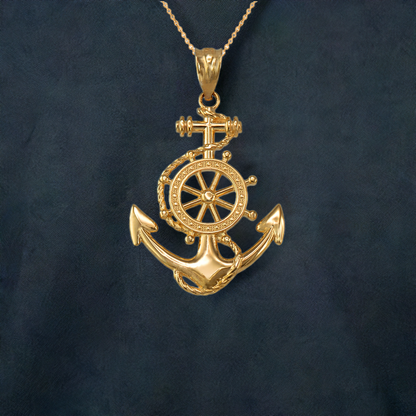 Gold Nautical Marine Anchor Pendant Necklace (yellow, white, rose gold, 10K, 14K)