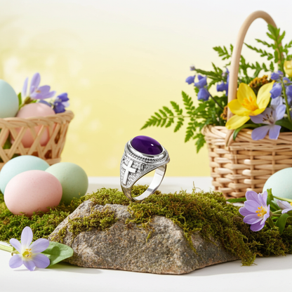 Sterling Silver Christian Cross Amethyst February Birthstone Ring