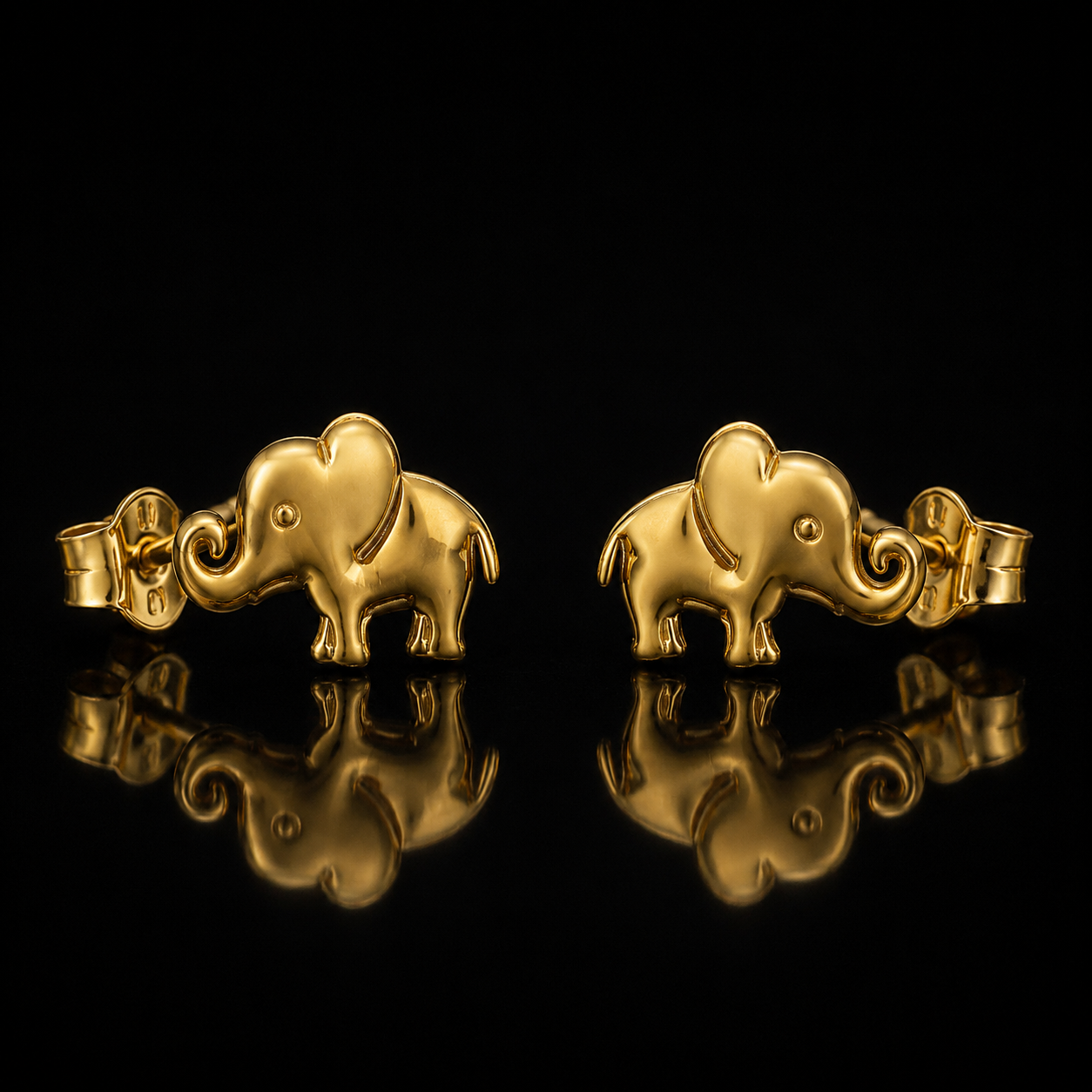 Polished Gold Tiny Elephant Stud Earrings