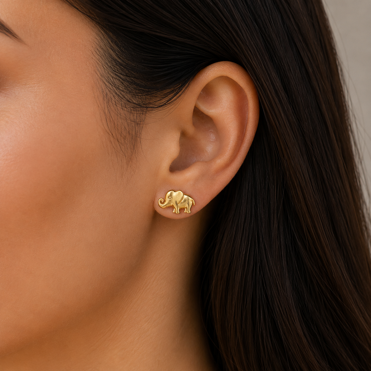 Polished Gold Tiny Elephant Stud Earrings