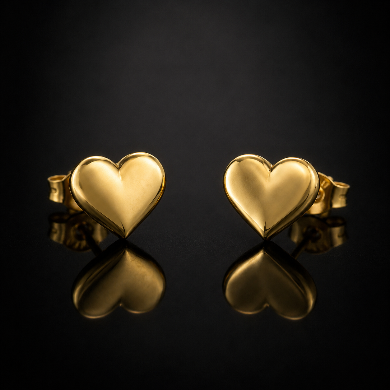 Polished Gold Heart Stud Earrings