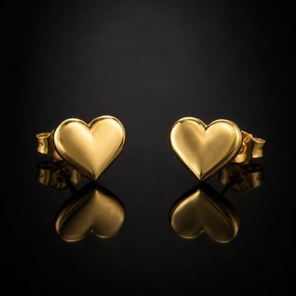 Polished Gold Heart Stud Earrings
