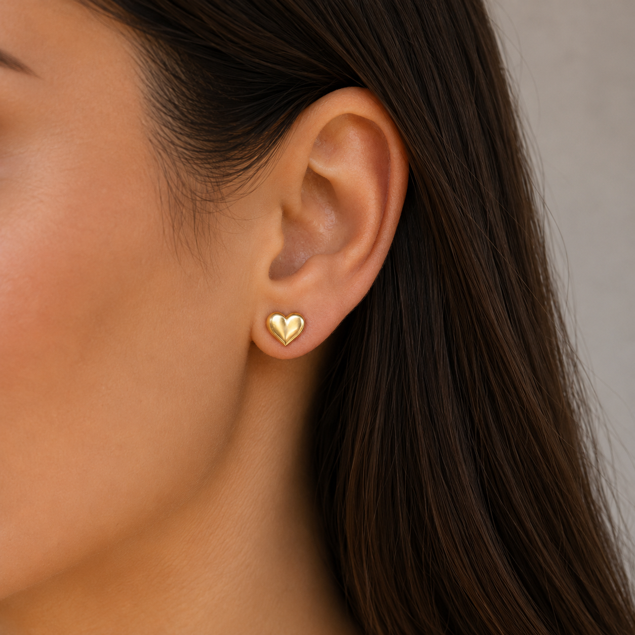 Polished Gold Heart Stud Earrings