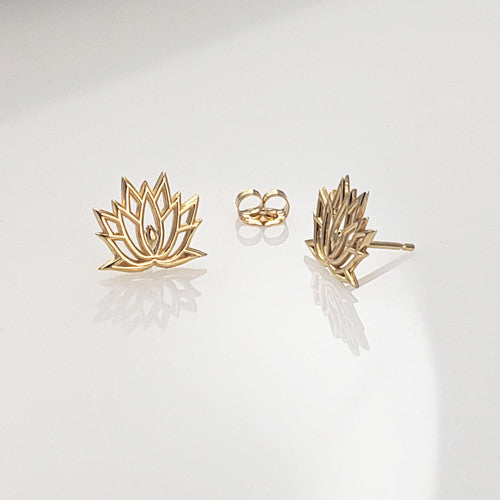 Gold Lotus Flower Yoga Post Earrings 14K Yellow Gold | Karma Blingz