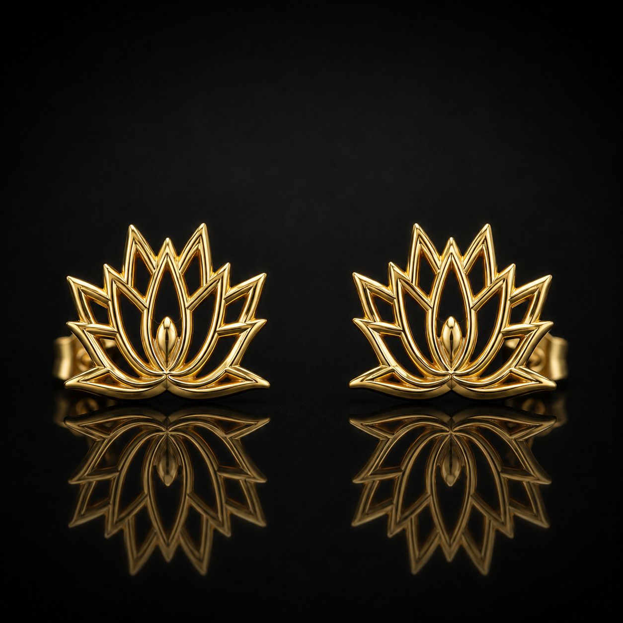 Gold Lotus Flower Yoga Stud Earrings — 14K Yellow Gold