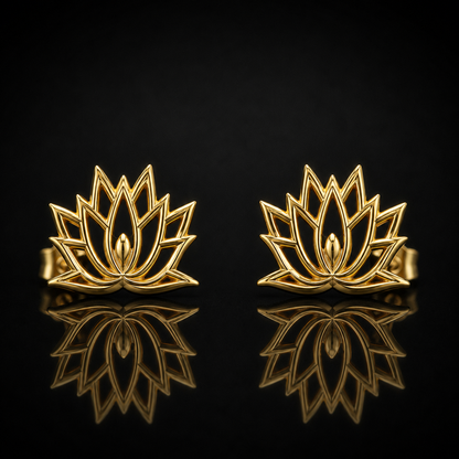 Gold Lotus Flower Yoga Stud Earrings — 14K Yellow Gold