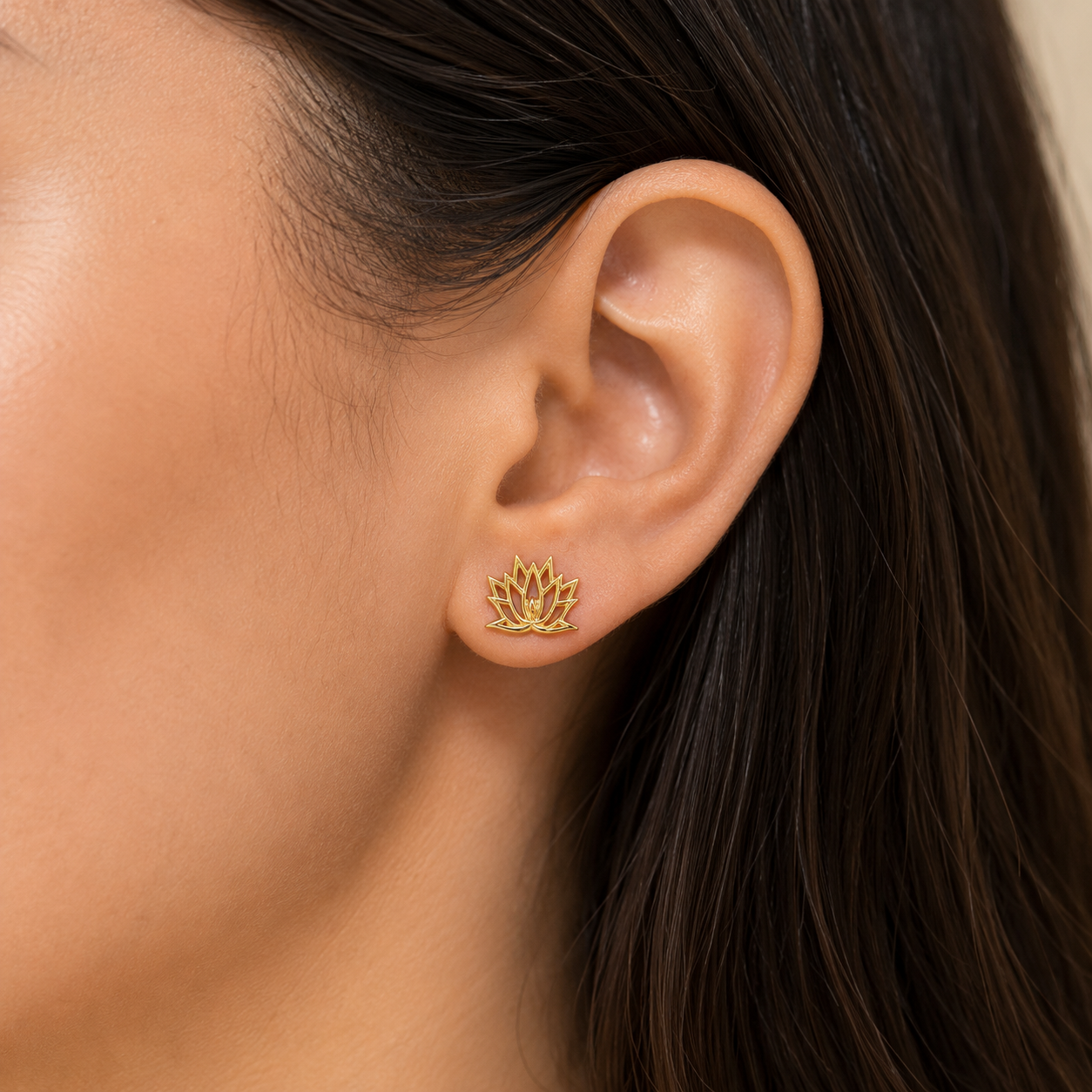 Gold Lotus Flower Yoga Stud Earrings — 14K Yellow Gold