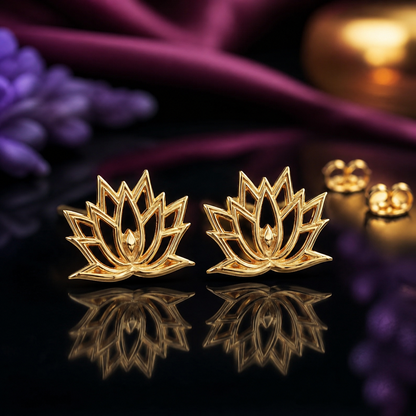 Gold Lotus Flower Yoga Stud Earrings — 14K Yellow Gold